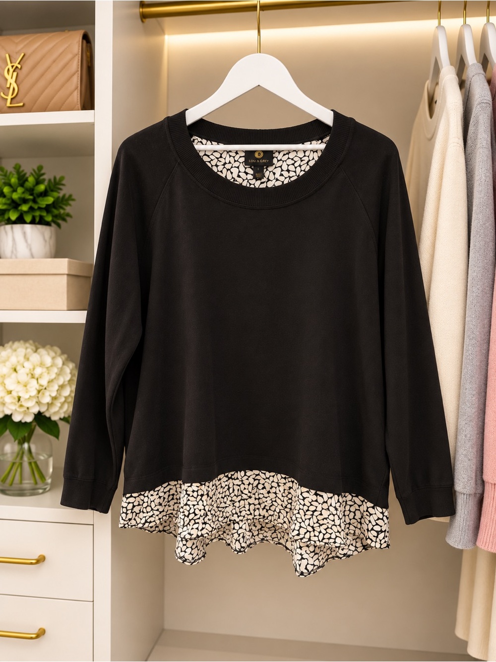 JM Collection Ornate Vision Mixed Media Layered Blouse Sweater Black - Size L